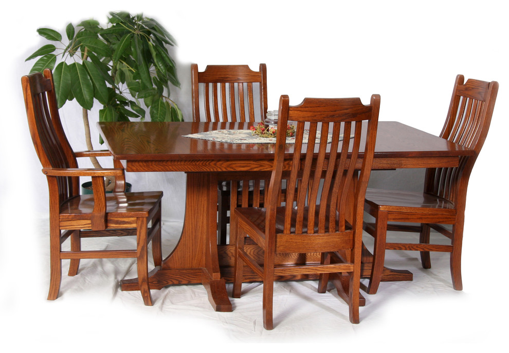 mission trestle table, mission chairs