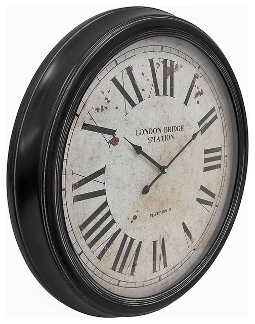 24 Inch Diameter Round Metal Wall Clock 'London Bridge Station