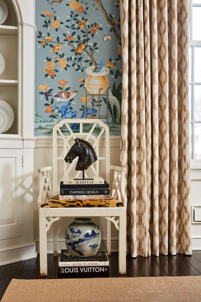 Bel Aire Chinoiserie Mural - Interior design by Kipling Interiors. This dining room was designed with our "Bel Aire" mural in a custom colorway requested specifically by the designer.