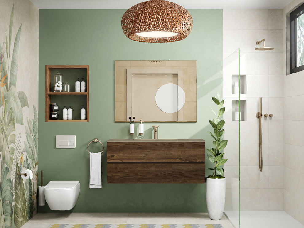 Diseño de cuarto de baño tropical de tamaño medio
