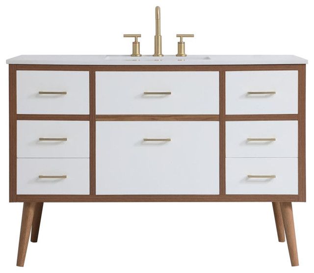 Elegant Lighting Home Decor Midcentury Modern 48" Bathroom Vanity White Midcentury Bathroom