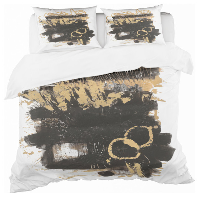 Gold and Black Drift Ii Glam Duvet Cover Set, Twin + 1 Sham