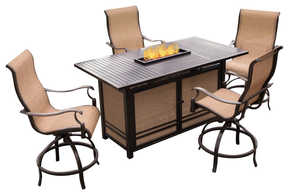 Monaco 5Piece HighDining Set With Swivel Chairs and 30,000 BTU Fire