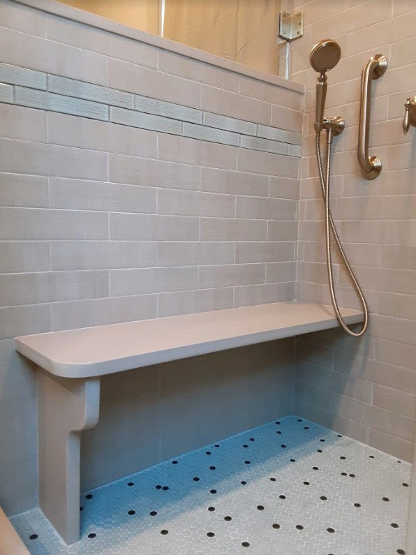 Shower bench with penny round tile