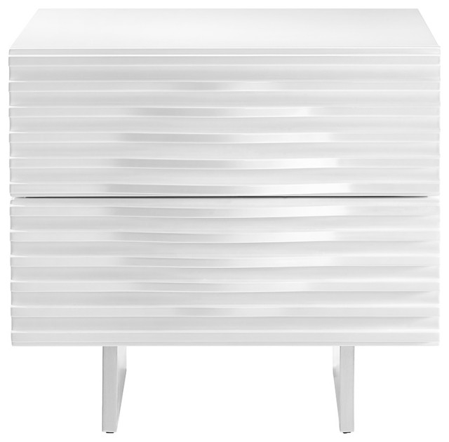 MOON High Gloss White Lacquer Nightstand by Casabianca Home