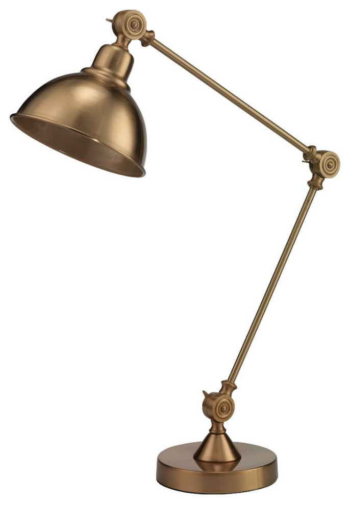 Classic Minimalist Brass Metal Adjustable Arm Desk Lamp 30.5" Gold Dome Shade