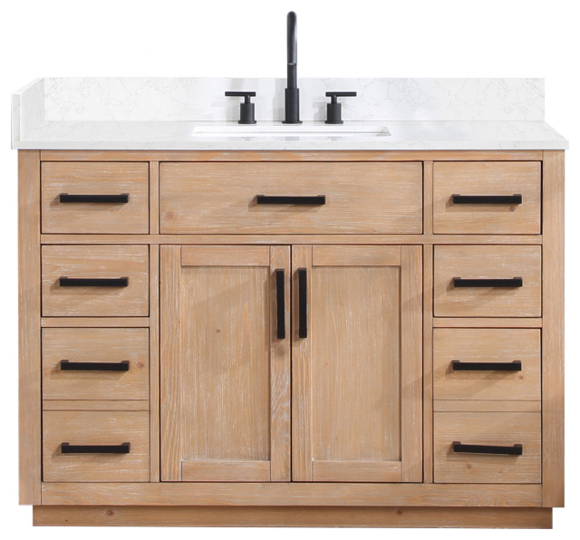 Gavino Vanity With Grain White Composite Stone Top Transitional
