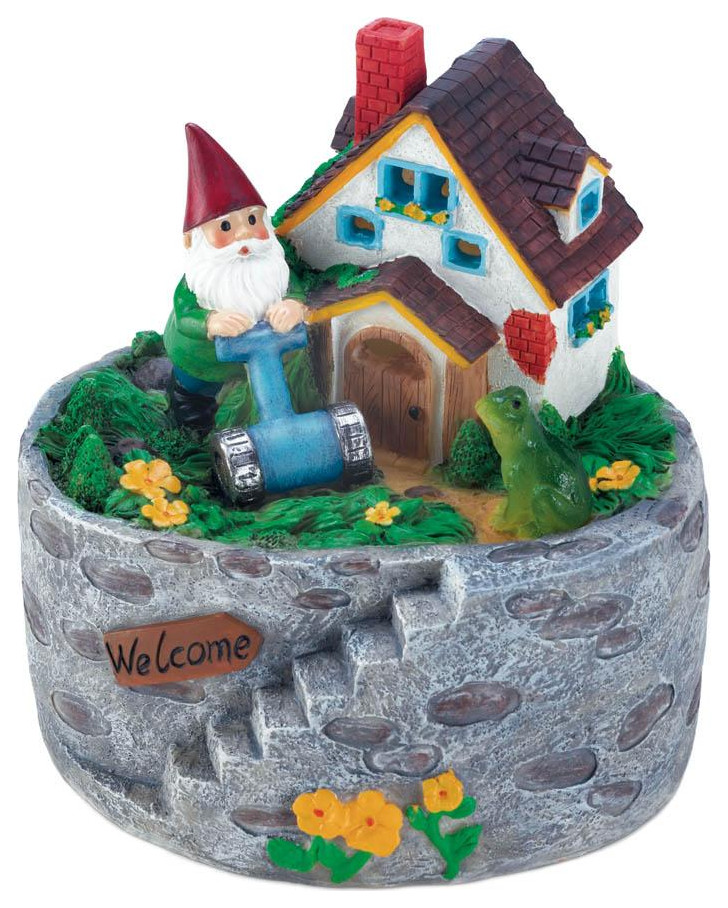 Storybook Home Gnome Solar Statue - Contemporary - Garden Statues And ...