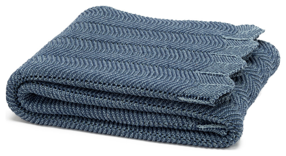 Eco Pointelle Throw, Slate and Blue Pond