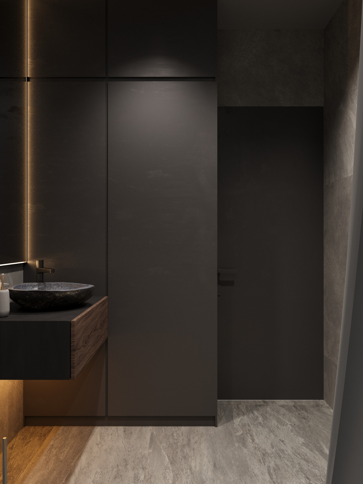Темная ванная в минимализме
