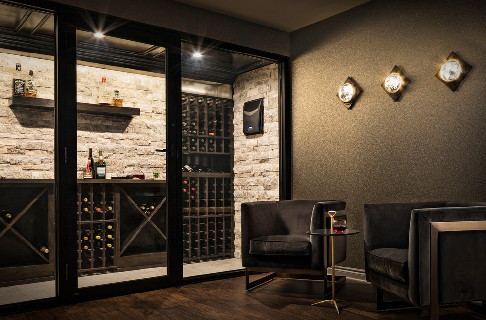 Photo of a large transitional wine cellar in Detroit.
