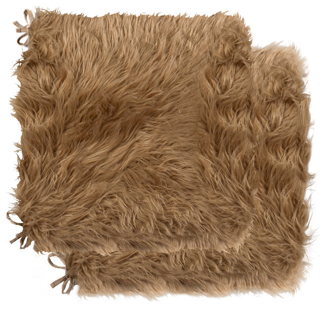 LaredoFaux Sheepskin Fur Chair Pads, 16"x16", Set of 2, Tan
