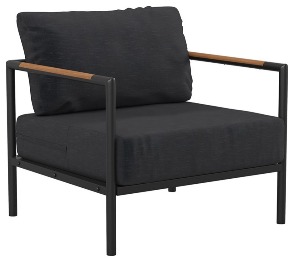 Flash Furniture Fabric and Wood Patio Chair with Cushions in Charcoal