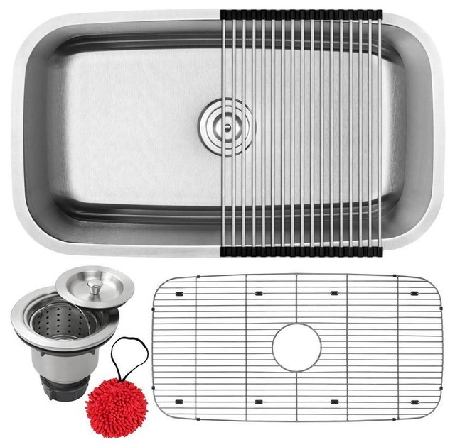 31.5" Undermount 18-Gauge Stainless Steel Single Bowl Kitchen Sink