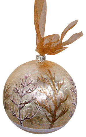 Silk Plants Direct Glass Winter Forest Ball Ornament, Pack of 6