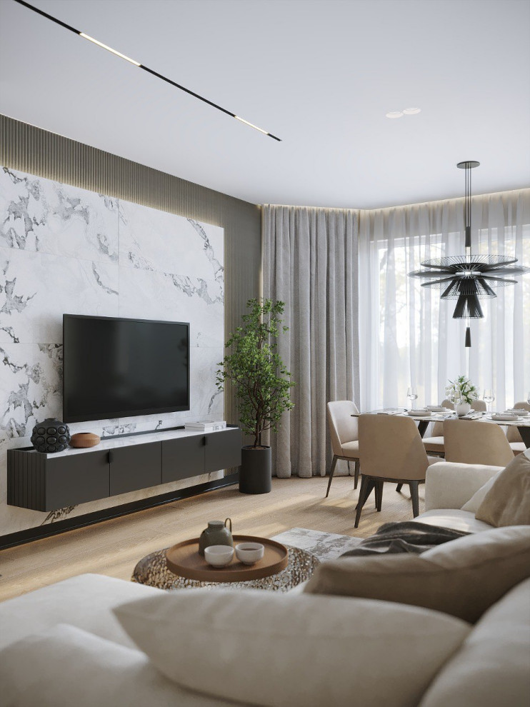 Дизайн кухни-гостиной в природных цветах