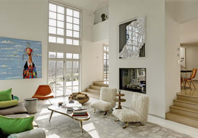 Photo of a contemporary family room in New York.