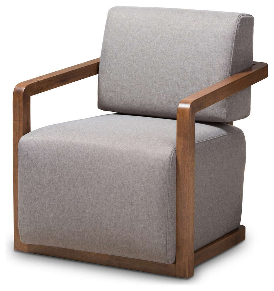 Sawyer Mid-Century Modern Gray Fabric Walnut Wood Armchair