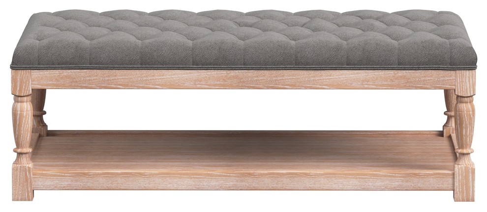 Poughkeepsie Transitional Tufted Ottoman With Storage, Gray Fabric