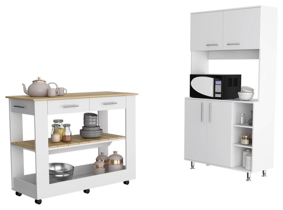 Wenden 2-Piece Kitchen Set, Kitchen Island & Kitchen Pantry, White/Light Oak