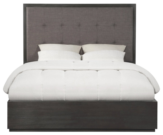 California King Storage Platform Bed, Acacia Wood Frame With Tufted