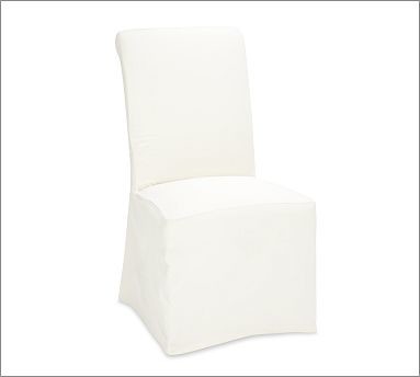 PB Comfort Long Slipcovered Dining Side Chair, Belgian Linen Toast
