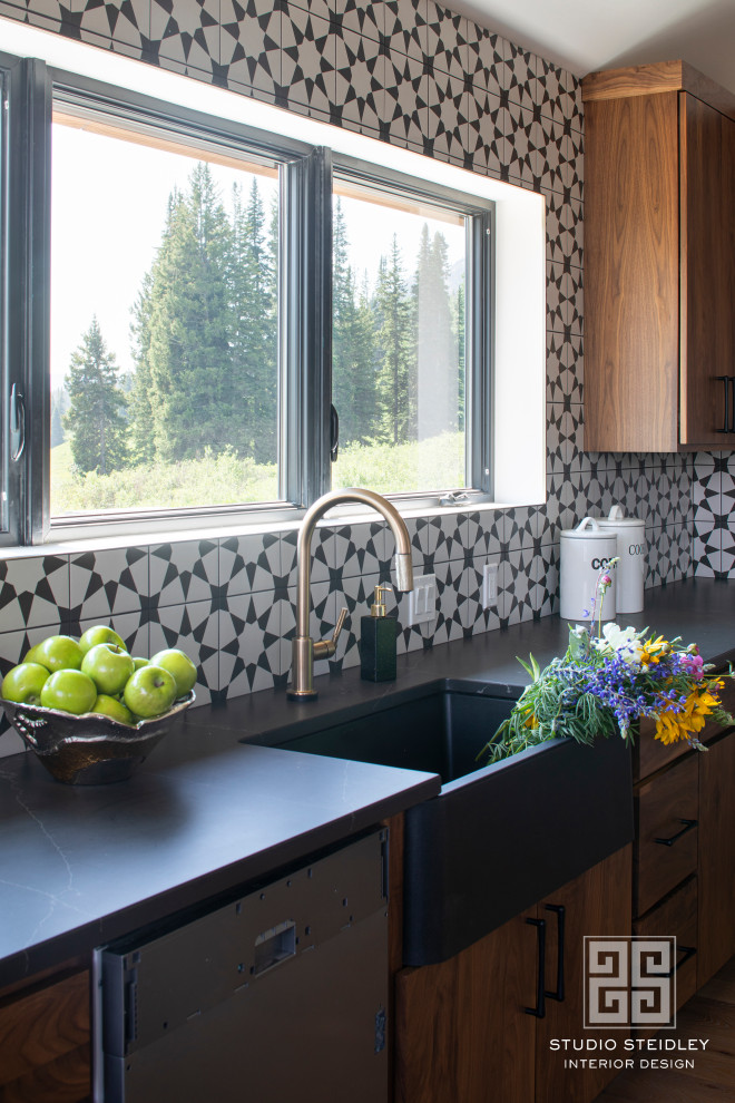 Mountain style home design photo in Denver