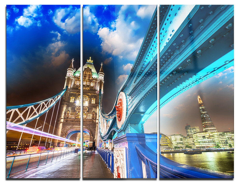 "Night Over Tower Bridge in London" Photo Metal Wall Art, 3 Panels, 36