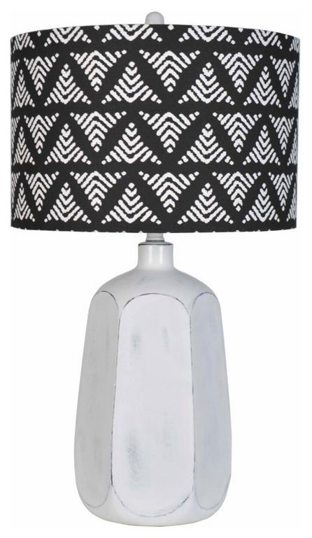 White Ceramic Table Lamp with Tribal Shade Set of 2