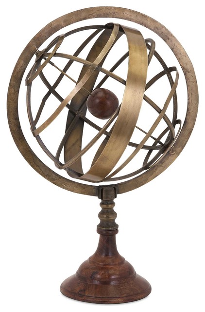 Brass Armillary Base Wood Globe Sphere Maritime Office//Home Decor 5/"