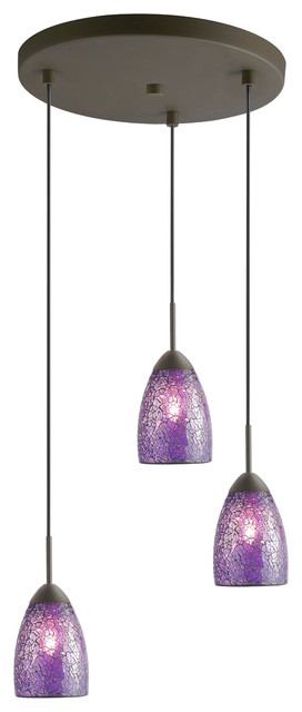 Venezia Mini Pendant, Bronze, Mosaic Purple, 3-Light, 11"D