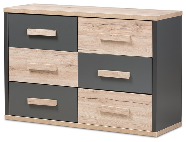 Modern And Contemporary Dark Gray And Light Brown 2 Tone 6 Drawer