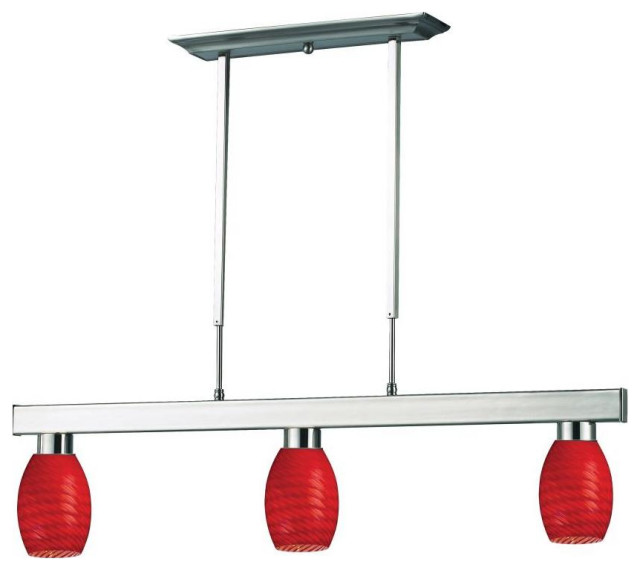 Brushed Nickel/Red Glass Players 3 Light 42" Wide Billiard Chandelier ...