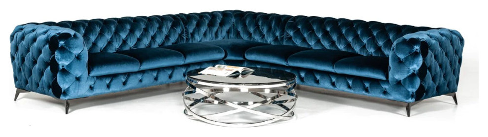 Slader Modern Blue Fabric Sectional Sofa
