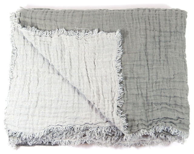 Linen Throw, Gray and Beige - Contemporary - Throws - by Shop HDB