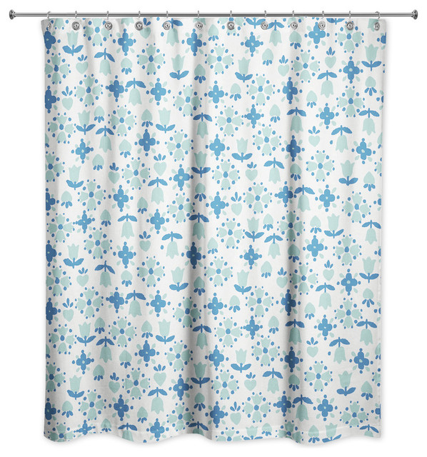 Tulip Pattern In Dark Blue Shower Curtain Contemporary Curtains By Designs Direct Houzz Tulip Pattern In Dark Blue Shower, Tulip Shower Curtain