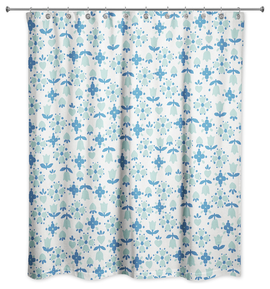 Tulip Pattern in Dark Blue Shower Curtain Contemporary Shower