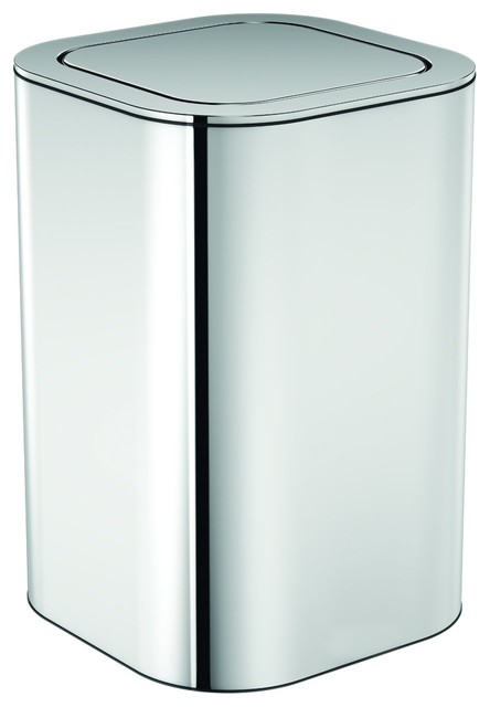Neli Square Polished Chrome Wastebasket Trash Can With Swing Lid Bin Neli Square Polished Chrome Wastebasket Trash Can With Swing Lid Bin