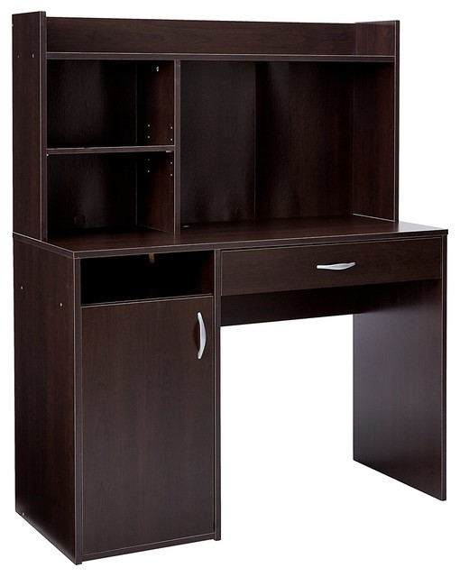 Modern Desk Hutch 2 Adjule Shelves Drawer Cinnamon Cherry Finish