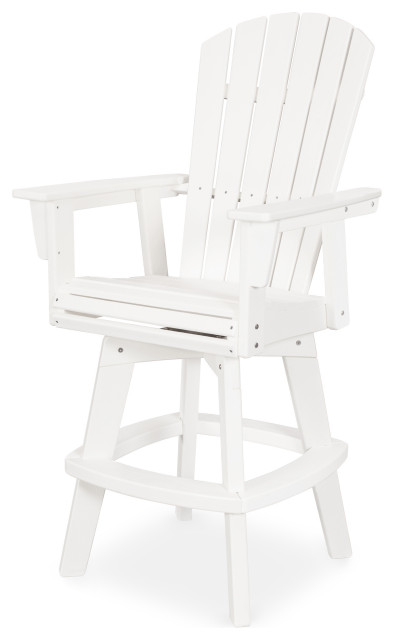 POLYWOOD Nautical Adirondack Swivel Bar Chair, White