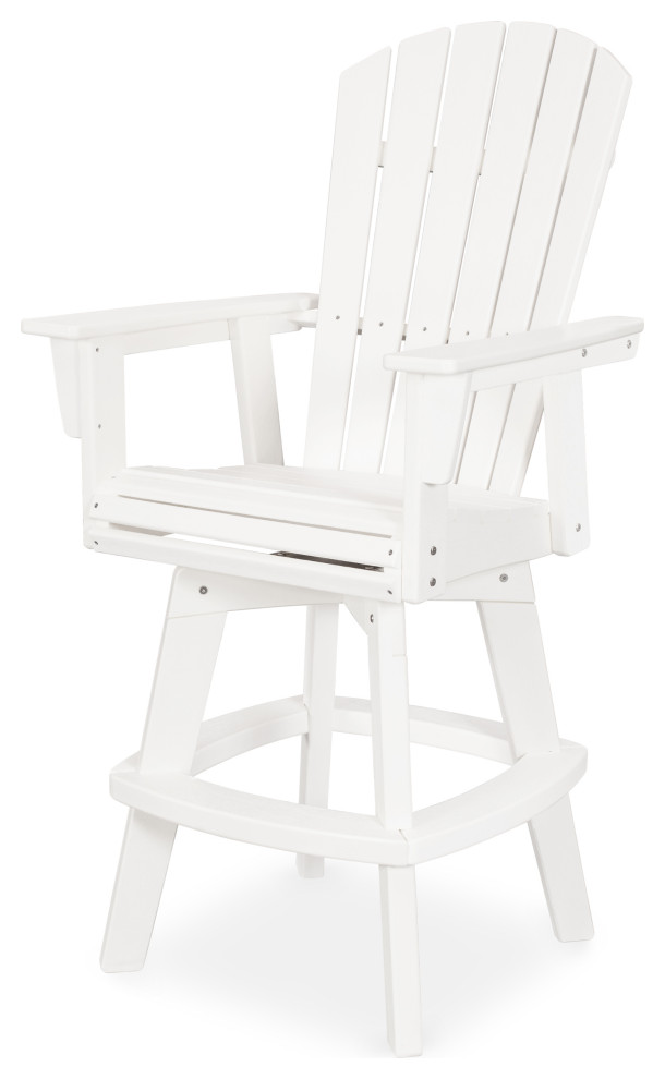 POLYWOOD Nautical Adirondack Swivel Bar Chair, White