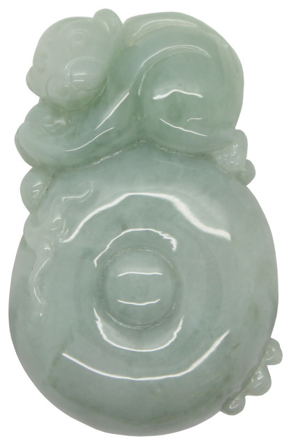 Jade Pendant Chinese Zodiac Monkey Holding Longevity Peach On Drum ...