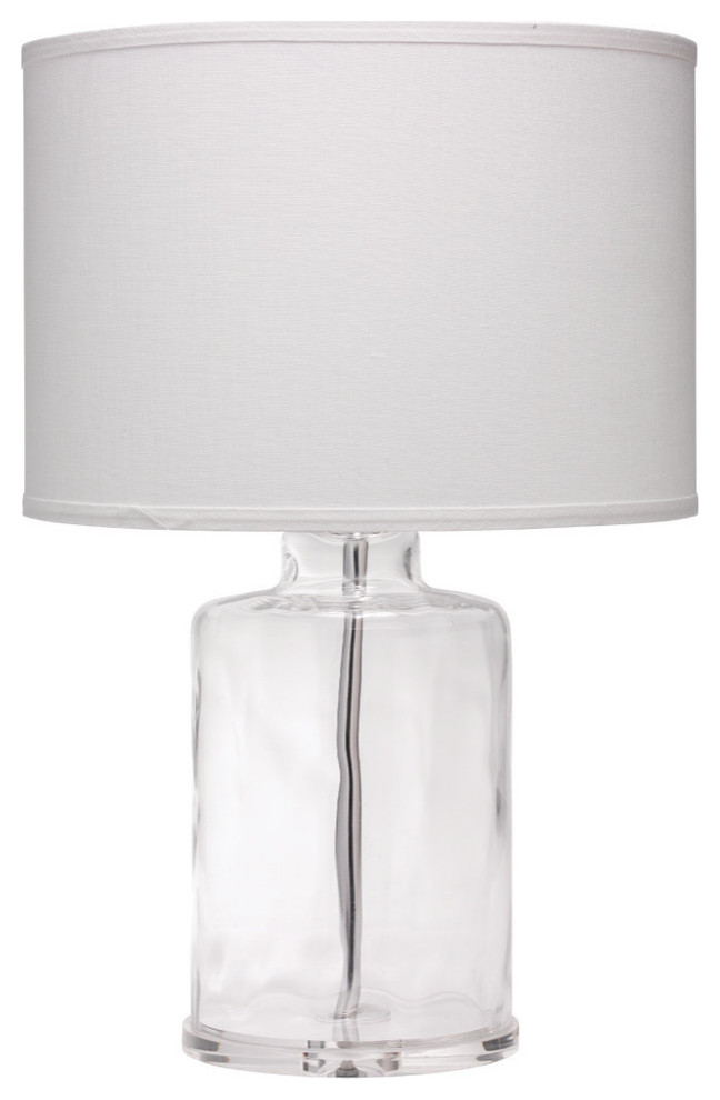 Napa Table Lamp, Clear Hammered Glass With Classic Drum Shade, White Linen