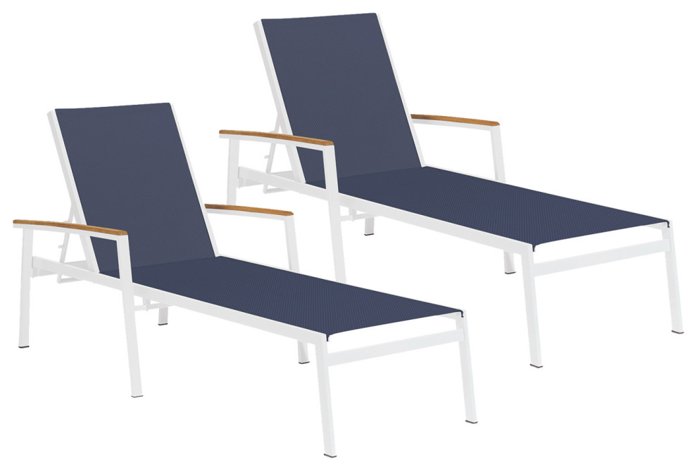 Travira Chaise Lounge, Natural Tekwood, Chalk PowderCoated Aluminum, Set of 2 Contemporary