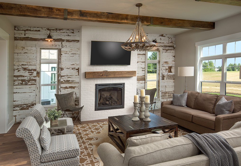 Wood Wall, Beams, Mantle, Walnut Flooring