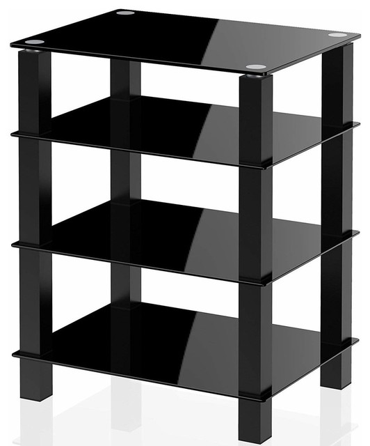 Media Component Stand Audio With Glass Shelfs Contemporary