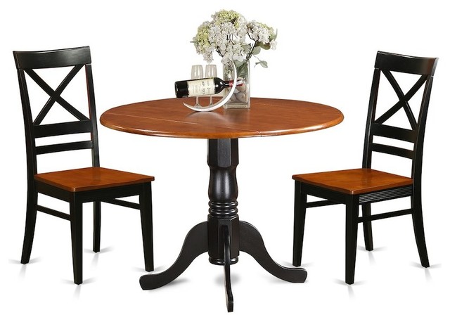 3-Piece Kitchen Table Set, Dining Table and 2 Wooden Chairs, Black, Cherry