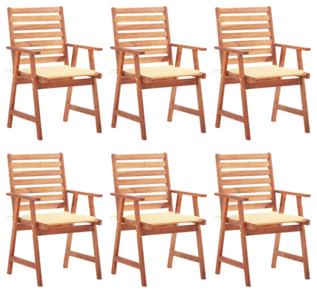 Vidaxl Outdoor Dining Chairs, Set of 6, With Cushions Solid Acacia Wood