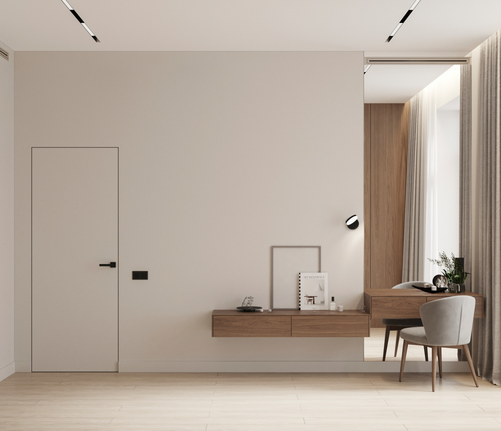 Стильный интерьер коттеджа с женской и мужской спальнями