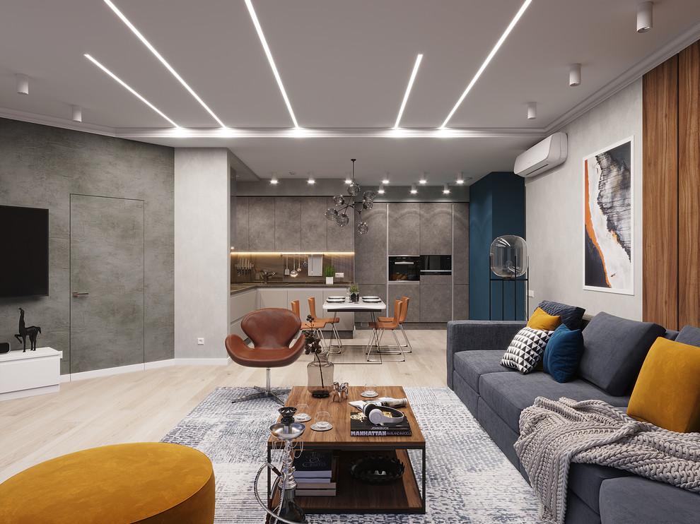 ЖК  Лазурные небеса. Гостиная с кухней-столовой